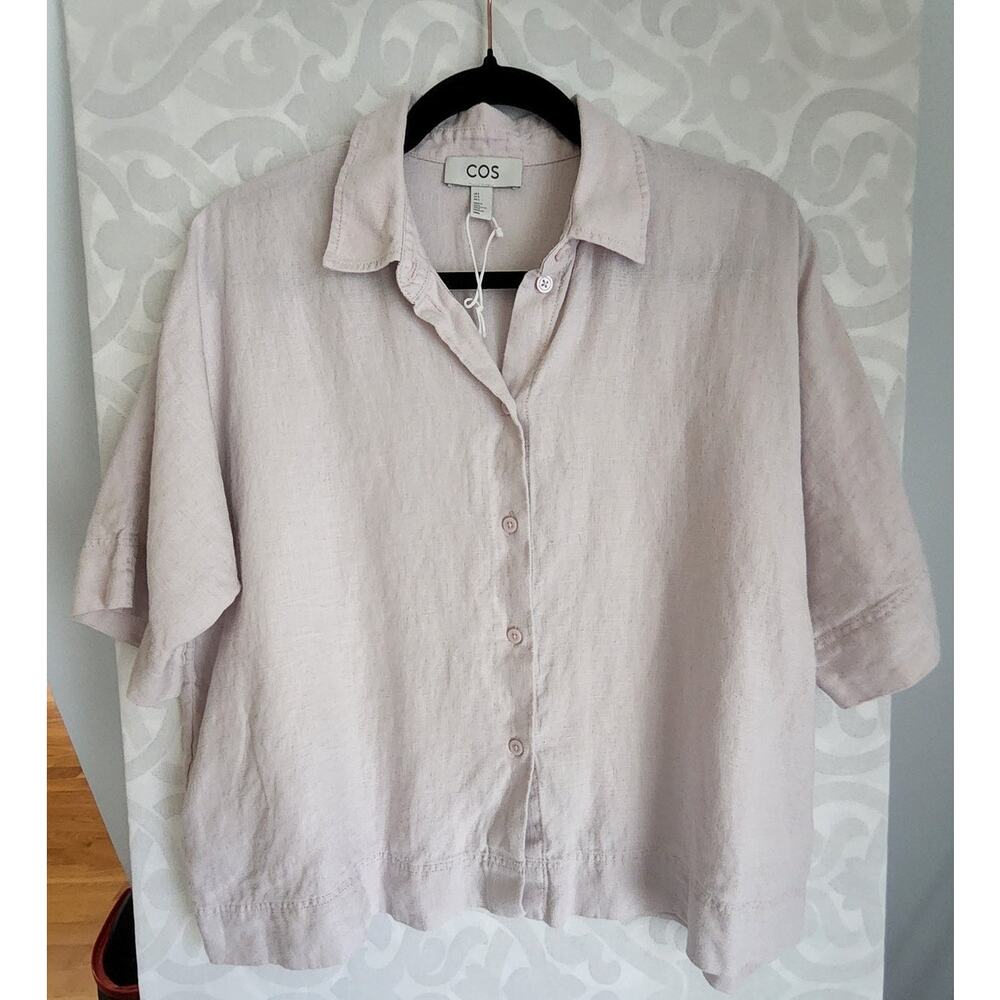 COS 100% Linen Boxy Button Front Shirt Pink Size 2